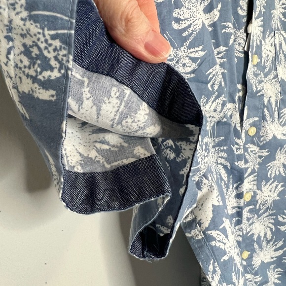 Jachs Blue White Tropical Palm Print Stretch Short Sleeve Button Up Shirt NEW M - Picture 6 of 14